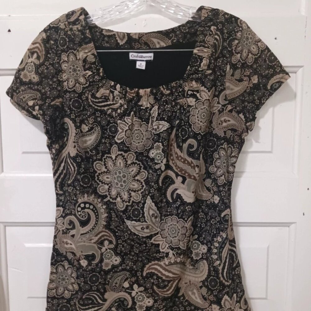 Croft & Barrow Womans Medium Beige and Black Blouse